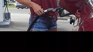 Boobs out at gas station