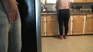 Stepmom almost caught me cumming on her ass.