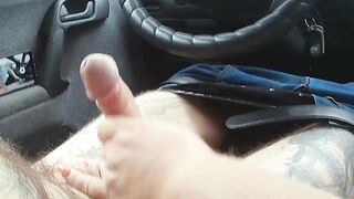 bitch jerks off my dick in the car until I cum close up