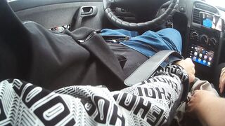 bitch jerks off my dick in the car until I cum