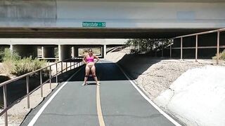 Milf flashing on bike path