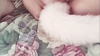 Loyalbabygirl fucking her tight little pussy with her tail in