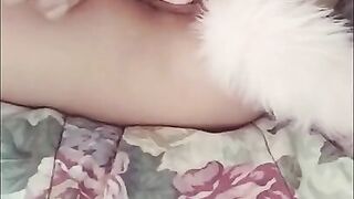 Loyalbabygirl fucking her tight little pussy with her tail in