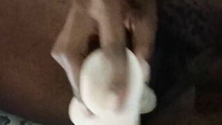 Ebony masturbate on white cock