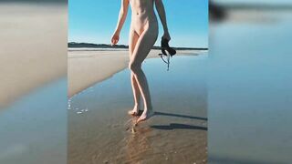 Hot Aussie babe stripping at a public beach