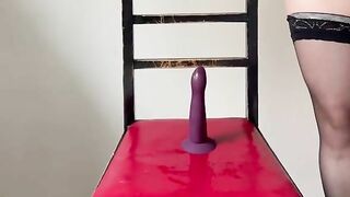 Anal riding with my dildo. Had a shaking orgasm and the chair was soaked with my squirt