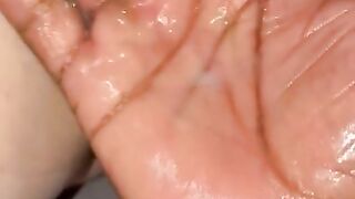 Fisting my tight pussy while I cum in his hand