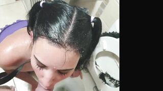 Pigtailed black lips lingerie emo slut golden shower, face fuck, belt ass spanking