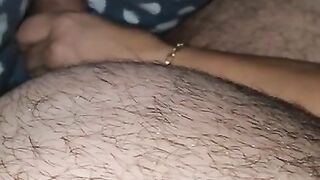 Step mom hand slip under step son underwear in bed touching and helping to cum