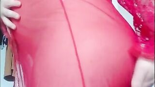 Big ass curvy redhead milf in see through red lingerie - pregnant wife amateur homemade solo video