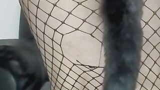 Big boob Goth BBW loudly moaning with tentacle dildo