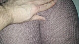 Touching her big pussy bulge in Pink Leggings