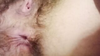 Masturbating to beautiful music. Hairy pussy. Clit closeup, winking ass.